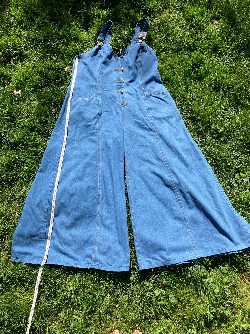 SHEIN Blue Wide-Leg Denim Overalls with Button Front